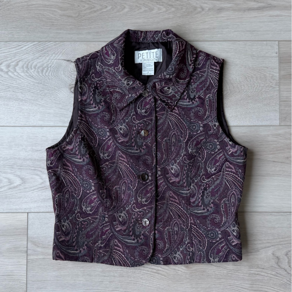 Vintage Casual Corner Petite Paisley Boho Vest Purple Gray Size S (P) Used Good